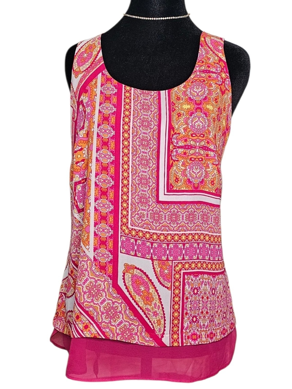 Rose & Olive Pink Orange Paisley Print Layered Tank